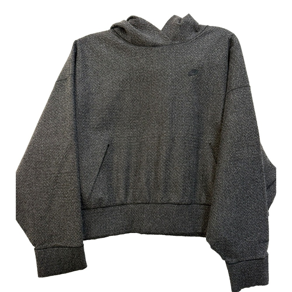 Nike Tech Pack Therma Fit ADV Grey Knit Pattern Crop Drop Shoulder Hoodie Size M